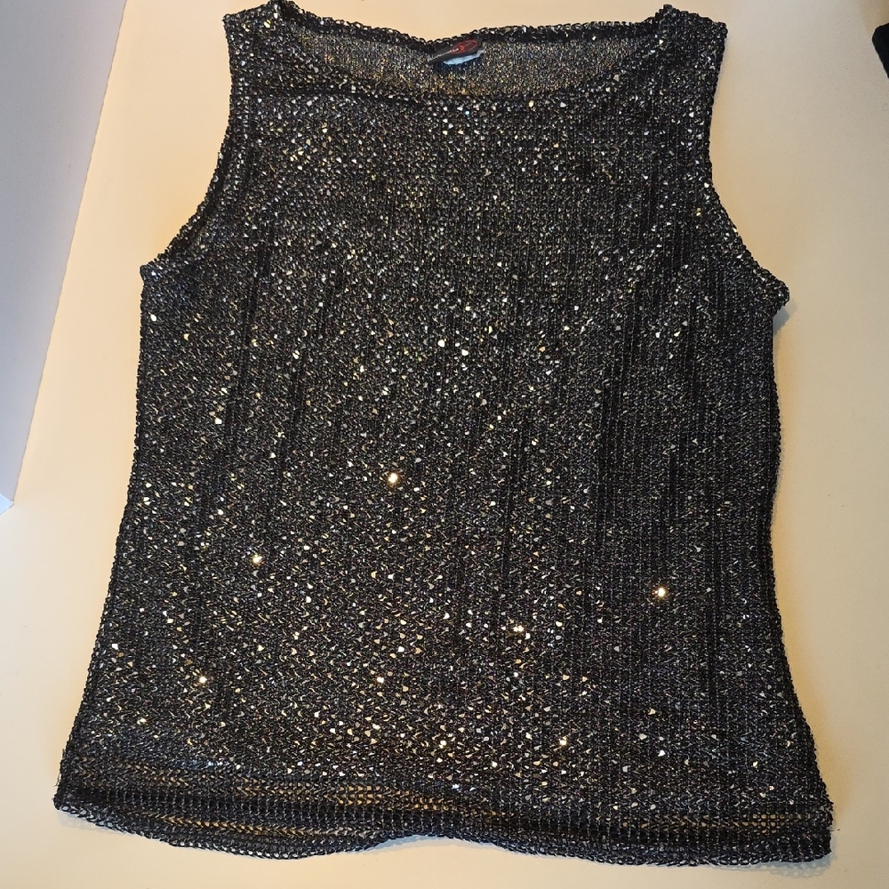 Studio Y Black Sequin And Mesh Tank Top Size XS/S